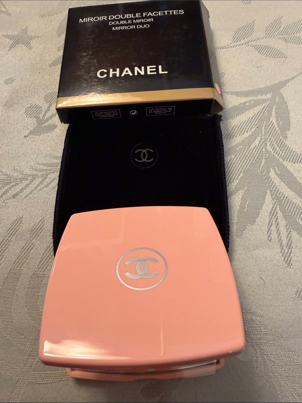 CHANEL Pink Compact Mirror Duo with Silver Logo